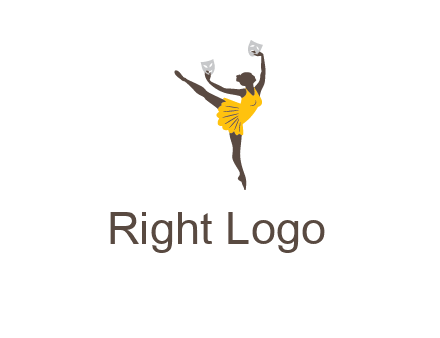 ballet dancer dancing on the floor with mask in hands logo