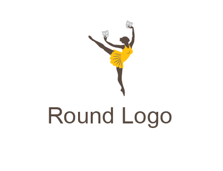 ballet dancer dancing on the floor with mask in hands logo