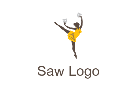 ballet dancer dancing on the floor with mask in hands logo
