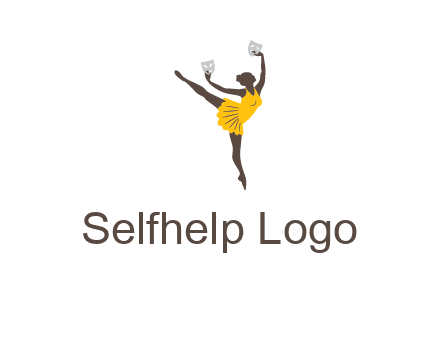 ballet dancer dancing on the floor with mask in hands logo