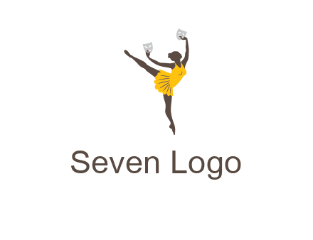 ballet dancer dancing on the floor with mask in hands logo