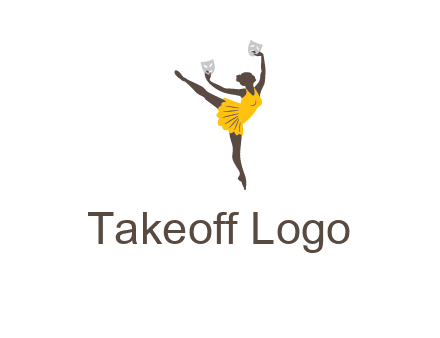 ballet dancer dancing on the floor with mask in hands logo