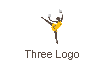 ballet dancer dancing on the floor with mask in hands logo