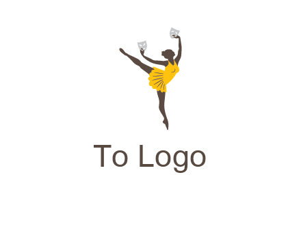 ballet dancer dancing on the floor with mask in hands logo