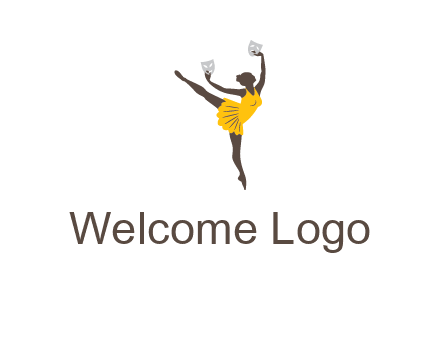 ballet dancer dancing on the floor with mask in hands logo