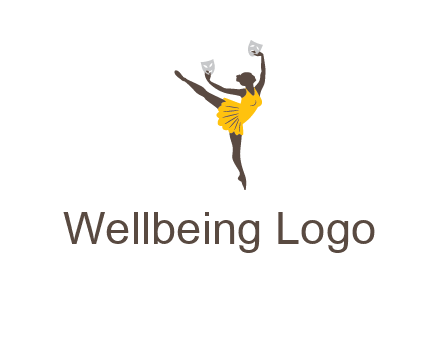 ballet dancer dancing on the floor with mask in hands logo