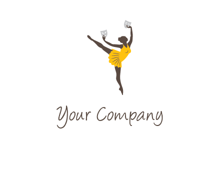 ballet dancer dancing on the floor with mask in hands logo
