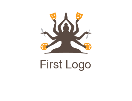 goddess holding art tools logo