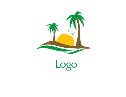 palm trees and sun island travel logo