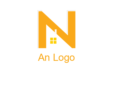 house in front of letter n logo
