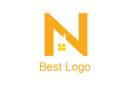 house in front of letter n logo