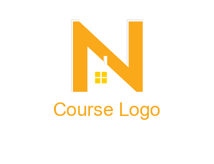 house in front of letter n logo