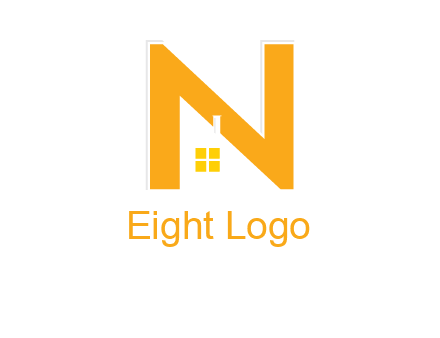 house in front of letter n logo