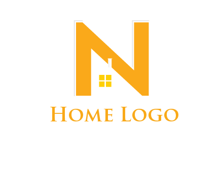 house in front of letter n logo