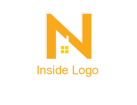 house in front of letter n logo