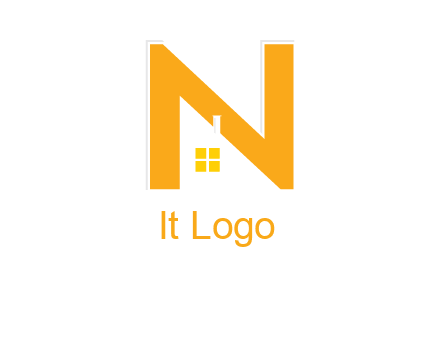 house in front of letter n logo
