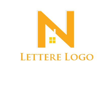 house in front of letter n logo