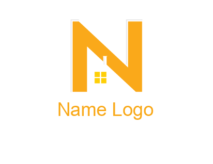 house in front of letter n logo