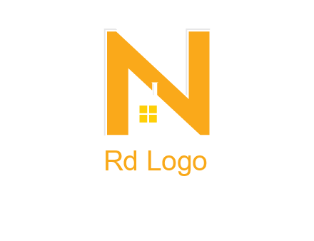 house in front of letter n logo