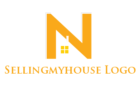 house in front of letter n logo