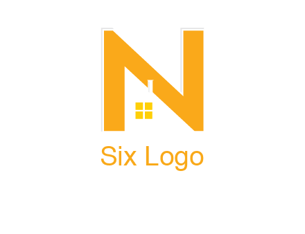 house in front of letter n logo