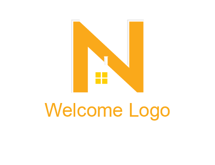 house in front of letter n logo