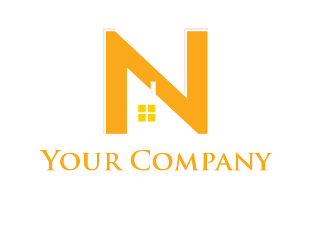 house in front of letter n logo
