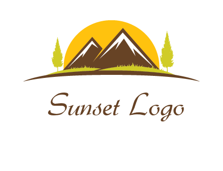 mountains with trees and sun travel logo