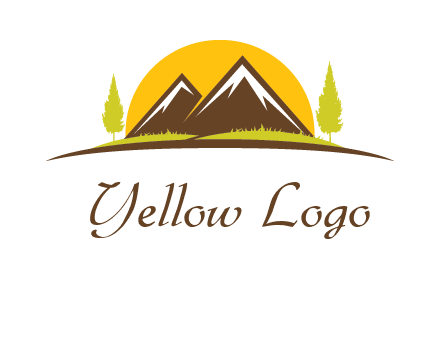 mountains with trees and sun travel logo