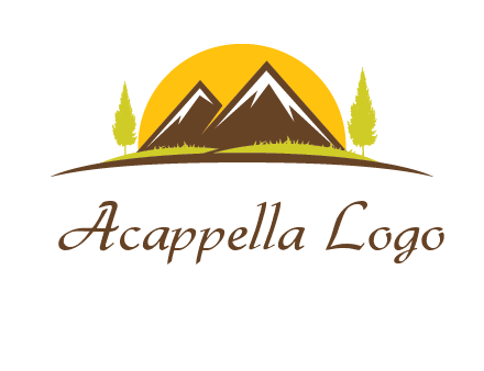 mountains with trees and sun travel logo