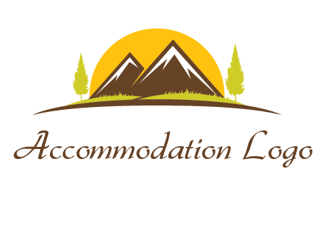 mountains with trees and sun travel logo