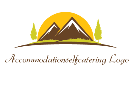 mountains with trees and sun travel logo