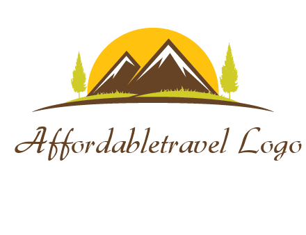 mountains with trees and sun travel logo