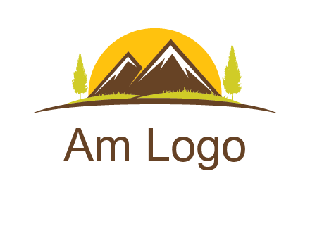 mountains with trees and sun travel logo