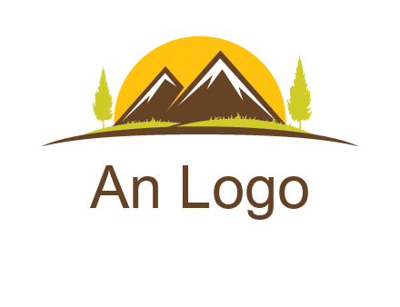 mountains with trees and sun travel logo