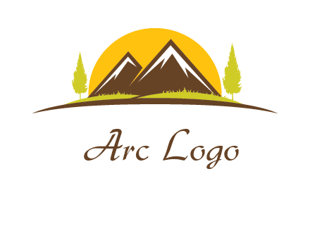 mountains with trees and sun travel logo