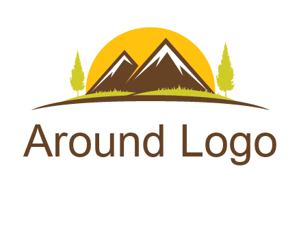 mountains with trees and sun travel logo