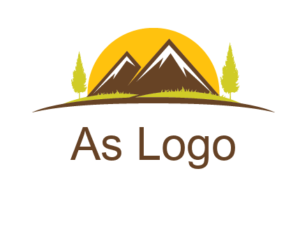 mountains with trees and sun travel logo