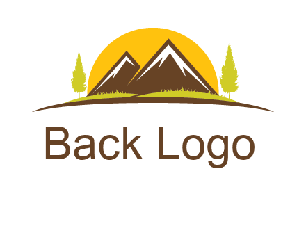 mountains with trees and sun travel logo