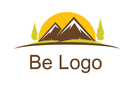 mountains with trees and sun travel logo