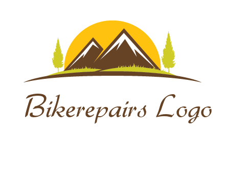 mountains with trees and sun travel logo