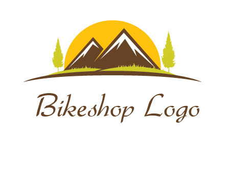 mountains with trees and sun travel logo