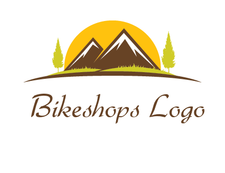 mountains with trees and sun travel logo