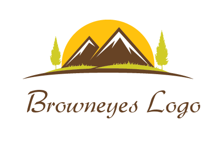 mountains with trees and sun travel logo