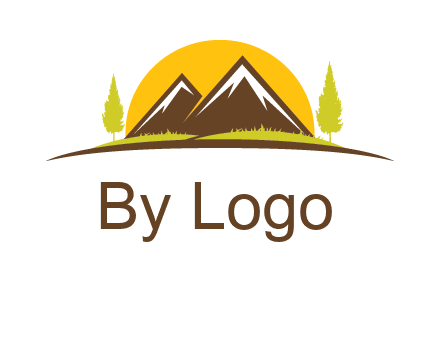 mountains with trees and sun travel logo