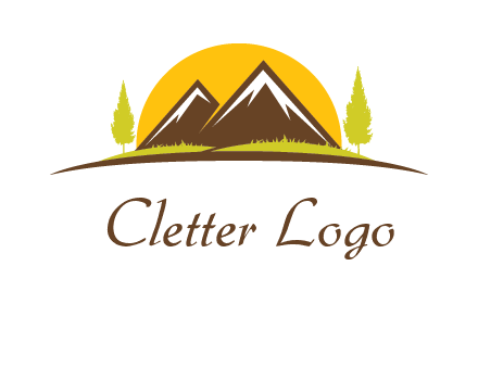 mountains with trees and sun travel logo