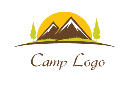 mountains with trees and sun travel logo