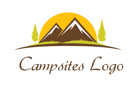 mountains with trees and sun travel logo