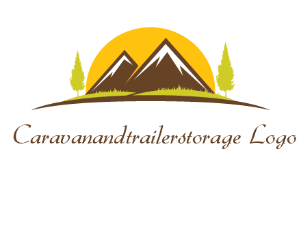 mountains with trees and sun travel logo