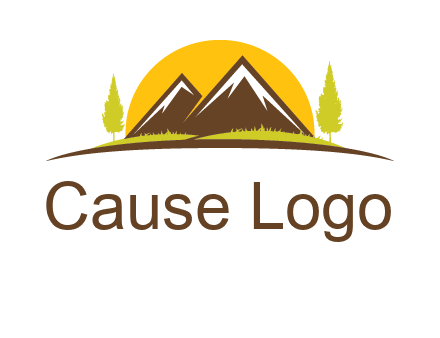 mountains with trees and sun travel logo